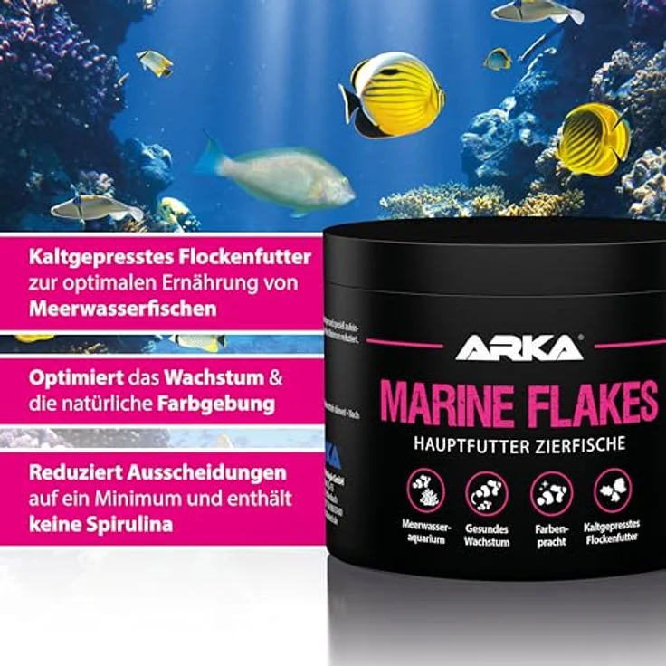 ARKA Marine Flakes, Flockenfutter für Meerwasserfische, kaltgepresst, 500 ml / 50 g, fördert Farbenpracht & Wachstum, ohne minderwertiges Fischmehl – Bild 4