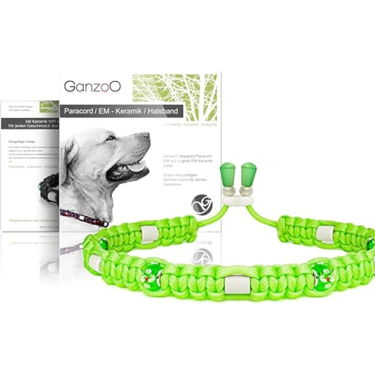 Ganzoo EM Keramik Halsband für Hunde, handgeflochtenes Paracord 550 Zierhalsband mit Zier-Perlen, Größe XS 26-32 cm, verstellbar, Apfelgrün Blume – Bild 1