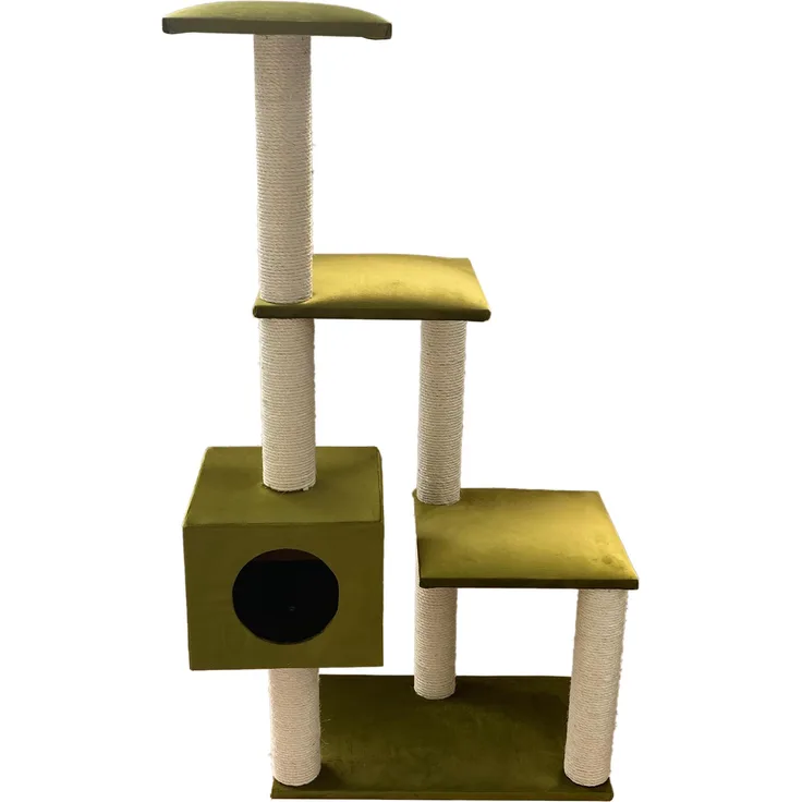 Silvio Design Rohrschneider Katzenbaum Samt oliv, 133 cm hoch mit Katzenhöhle und abriebfestem Samtbezug