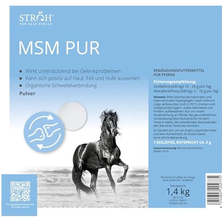 STRÖH MSM Pur Pferd 1,4 kg, Methylsulfonylmethan Pulver zur Unterstützung von Gelenken, Haut, Fell & Hufen – Bild 2