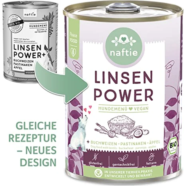 naftie Bio Linsen Power, veganes Hundefutter Nassfutter mit Buchweizen & Pastinaken, glutenfrei, purinarm, 400g – Bild 4