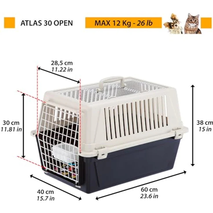 Ferplast Trasportino ATLAS 30 OPEN, Transportbox für kleine Hunde und Katzen bis 12 kg, mit Cuschino und Schale, öffnendes Dach, langlebige Bauweise aus Recycling-Kunststoff – Bild 3