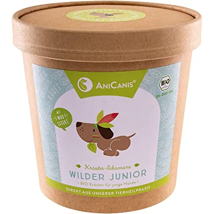 AniCanis Bio Kräutermix Wilder Junior, Nahrungsergänzungsmittel für Welpen & Juniorhunde, 100% Bio, unterstützt Immunsystem & Vitalität, 100g