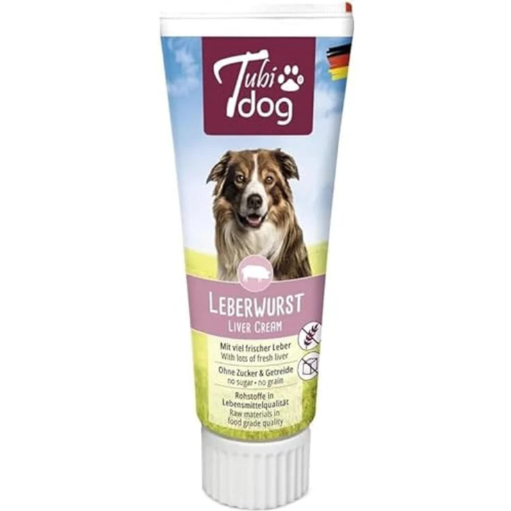 Tubi Dog Delikatess Leberwurst, 3er Pack, 3 x 75 g, glutenfreies Hundeleckerli ohne Geschmacksverstärker oder Konservierungsstoffe, in praktischer Soft-Touch-Tube – Bild 2