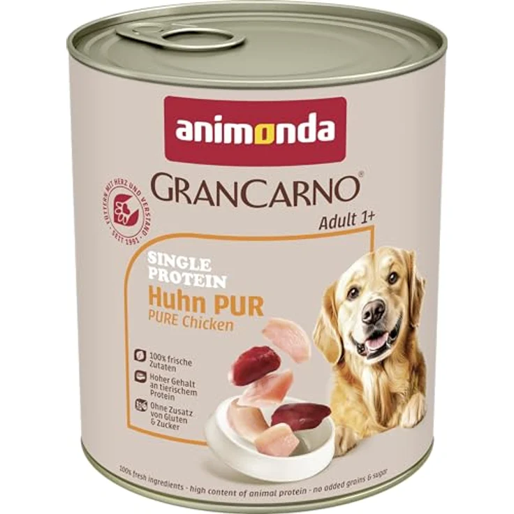 animonda GranCarno single protein Huhn pur, Hunde-Nassfutter 24x800g, ausgewogene Ernährung für ausgewachsene Hunde, made in Germany – Bild 1
