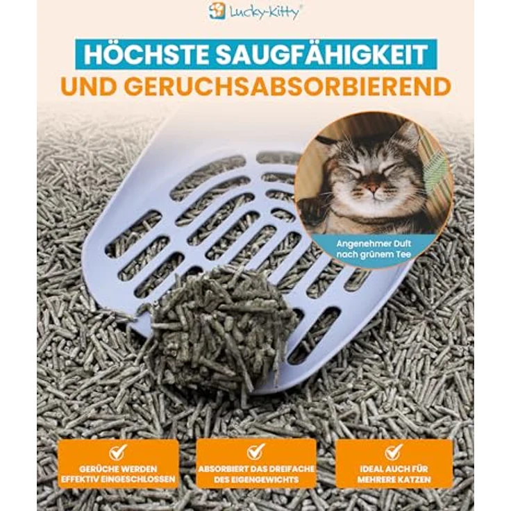 Lucky-Kitty Klumpstreu 6 kg, ökologisch, staubfrei & hochsaugfähig, geruchsneutralisierend, für Allergiker, in Toilette entsorgbar – Bild 5