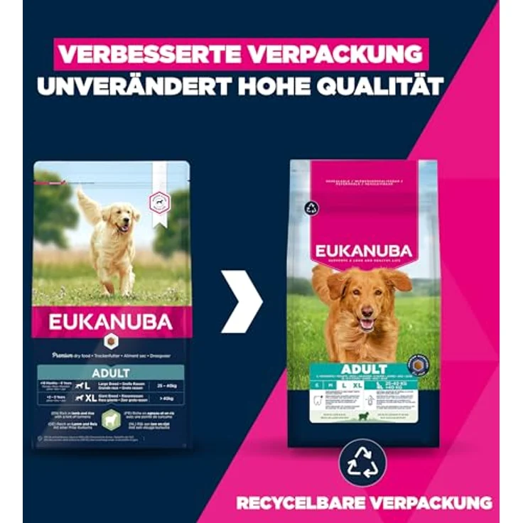 Eukanuba Hundefutter Lamm & Reis für große Rassen, Trockenfutter für ausgewachsene Hunde, 12 kg, mit DentaDefense und Glucosamin – Bild 2