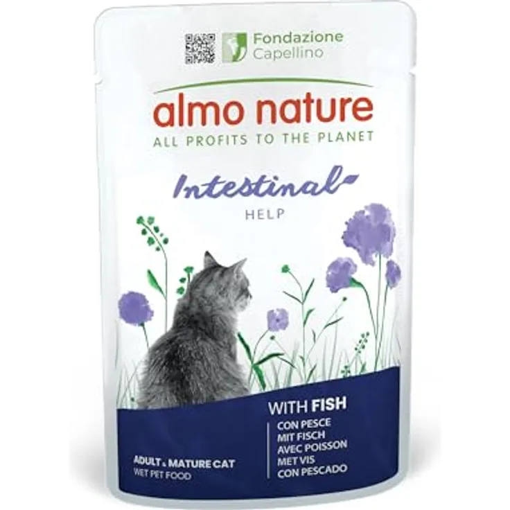 Almo Nature Functional Intestinal Help, Nassfutter für reife Katzen mit empfindlichem Darm, Fisch, Unterstützung für das Mikrobiom, 70 g (Packung mit 30)