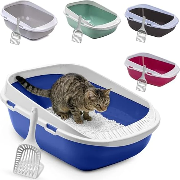adena XXL Jumbo Katzentoilette Schale 65 cm, blaue Katzentoilette mit perforierter Einstiegsstufe und großer Streuschaufel – Bild 1