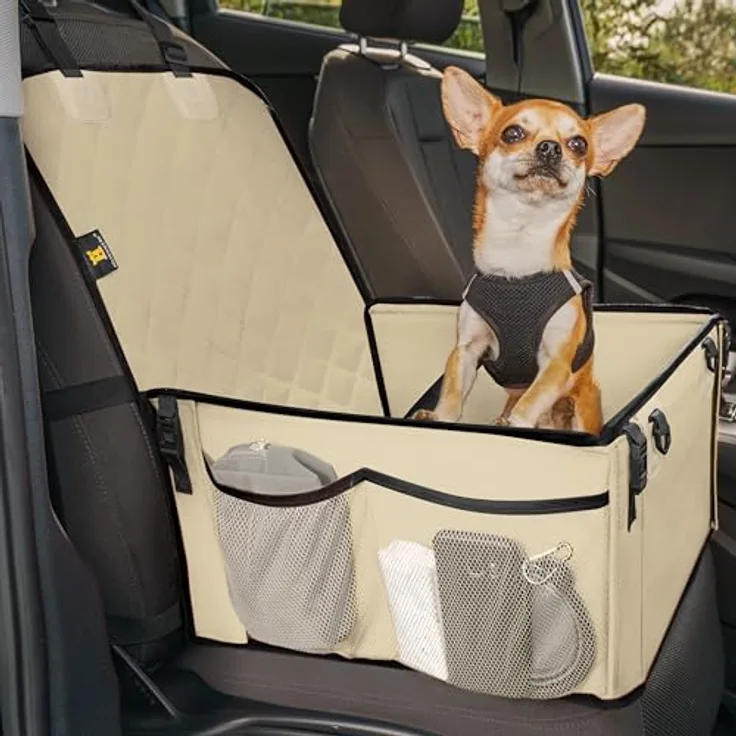 HELDENWERK® Hundeautositz extra stabil mit 5 Gurten, kratz- und reißfest, wasserdicht, rutschfester Boden, inkl. längenverstellbarer Hundeleine
