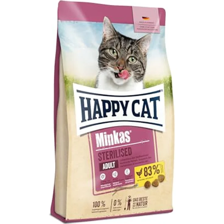 Happy Cat Minkas Sterilised Geflügel, Trockenfutter mit Yucca für kastrierte Katzen, 10 kg, hochwertige biologische Zutaten, reduzierter Fettgehalt – Bild 1