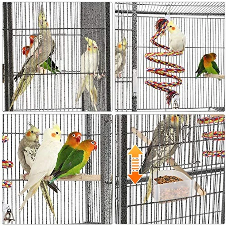 Yaheetech Vogelkäfig groß, 3 Ebenen Voliere für Wellensittiche und Papageien, 176 cm hoch, stabile Metallkonstruktion, schwarz – Bild 4