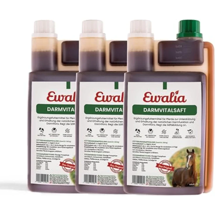 EWALIA Darmvitalsaft, Premium Ergänzungsfuttermittel für Pferde zur Unterstützung der Darmgesundheit - 3x1 Liter, natürliche Stabilisierung der Darmflora mit Kräutern – Bild 1