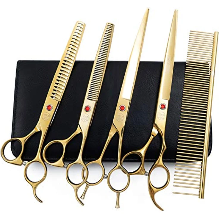 Moontay Professionelles Hundescheren-Set, 17,8 cm/20,3 cm, gebogene Hundeschere, Chunker-Schere und Ausdünnschere mit Pflegekamm aus japanischem 440C-Kohlenstoff-Edelstahl – Bild 2