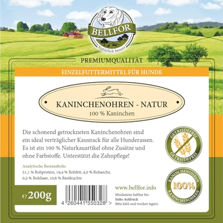 Bellfor Kaninchenohren ohne Fell, 200 g - Leicht verdauliche Kausnacks zur Zahngesundheit für Welpen und Senioren, getreidefrei und hypoallergen – Bild 2