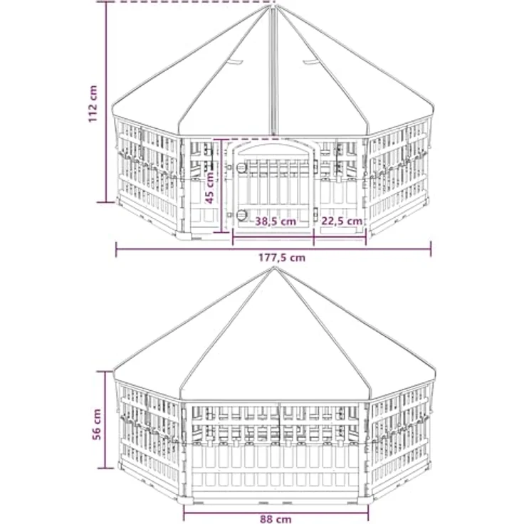 vidaXL Freigehege 6-Panel-Hundespielplatz, flexibles Kunststoffdesign, 177,5 x 154,5 x 112 cm, wetterbeständig, weiß – Bild 3