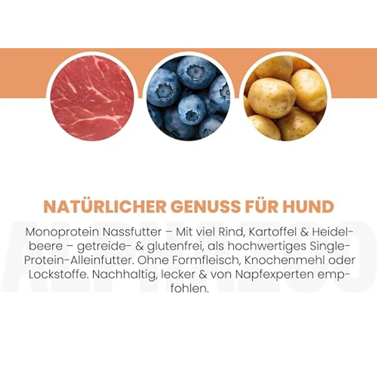 alphazoo Nassfutter Hund Monoprotein Rind 6x400g – getreidefreies Alleinfutter mit Kartoffel, Heidelbeere & Hagebutte, reich an Protein & Vitaminen, regional hergestellt – Bild 5