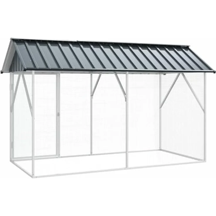 vidaXL Vogelkäfig Anthrazit, verzinkter Stahl, 227 x 112 x 141 cm, moderner, wetterfester Käfig für Garten und Terrasse, ideal für verschiedene Vogelarten – Bild 5