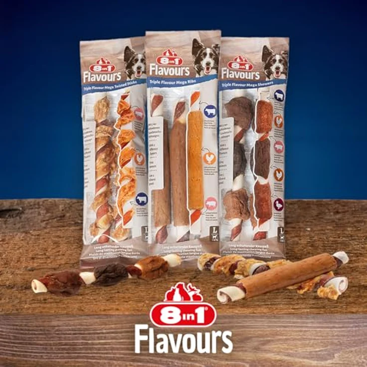 8in1 Triple Flavour Mega Ribs, Kau-Snack für größere Hunde, 140g, reich an Protein, fördert gesunde Zähne und Zahnfleisch – Bild 7