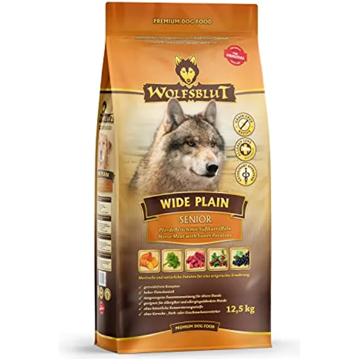 Wolfsblut Wide Plain Senior, Trockenfutter für Hunde, 12,5 kg, getreidefrei, mit Pferdefleisch, für Allergiker und senioren Hunde
