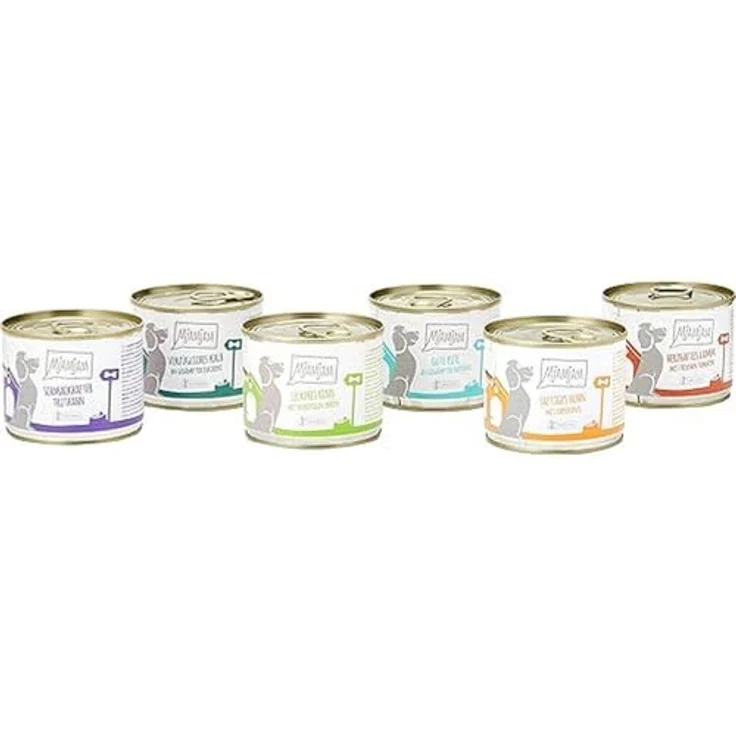 MjAMjAM Premium Nassfutter für Hunde Mixpaket II, mit Huhn & Ente, Rind, Pute, Kalb, Truthahn, Lamm, 6er Pack (6 x 200 g), naturbelassen, glutenfrei, extra hoher Fleischanteil – Bild 1