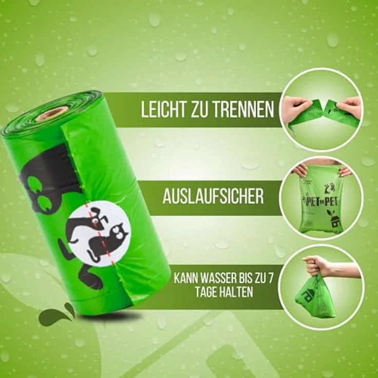 PET N PET Hundekotbeutel, 1080 Stück, biologisch abbaubar, 60 Rollen, Pea Green, extra dick und auslaufsicher – Bild 3