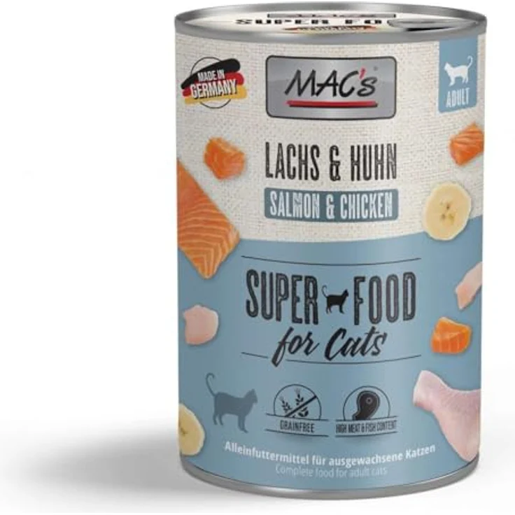 Mac's Cat Lachs & Huhn, Getreidefreies Katzen-Nassfutter mit 40% Hühnchen und 30% Lachs, 6 x 400 g