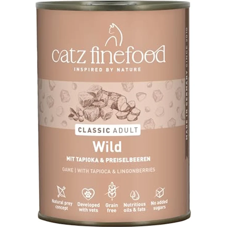 catz finefood N° 9 Wild Feinkost Katzenfutter nass, mit 70% Wild, Kartoffel & Preiselbeere, 6 x 400g Dosen – Bild 1