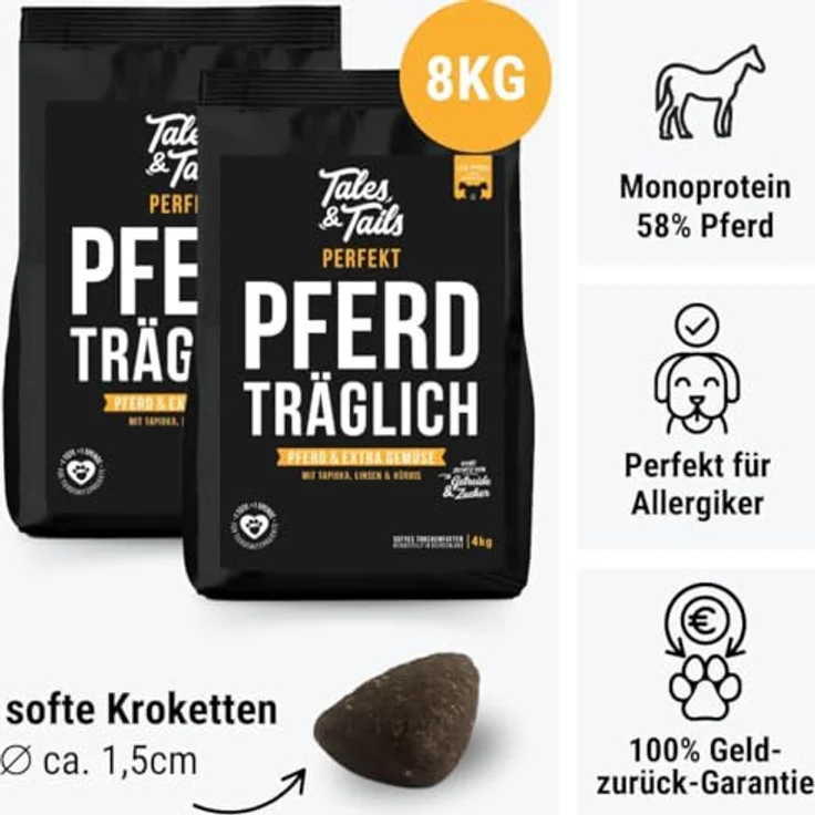 Tales & Tails Halbfeuchtes Trockenfutter für Hunde, Getreidefrei, Monoprotein Pferd, 4 kg (2er Pack) – Bild 2