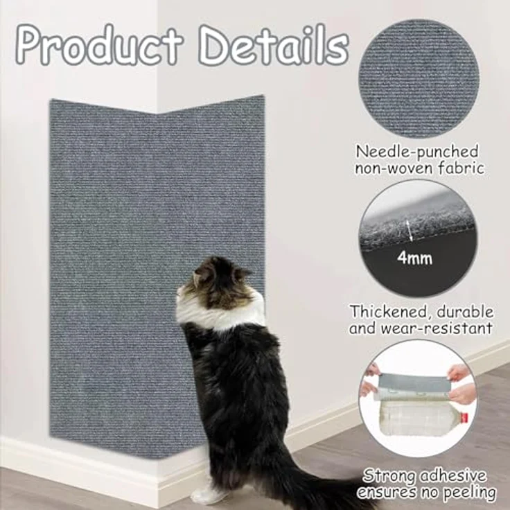 Xynovate Kratzmatte Selbstklebend für Katzen, DIY Kratzbrett in Hellgrau, 40x200cm, reißfeste Polyesterfaser mit starkem Kleber, idealer Kratzschutz für Möbel und Wände – Bild 5