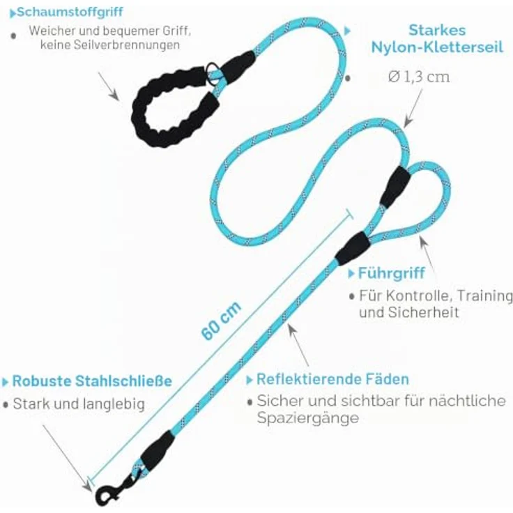Eyleaf Hundeleine 1,8 Meter, robuste reflektierende Multifunktionsleine für große und mittelgroße Hunde mit 2 gepolsterten Handschlaufen, schwarz – Bild 2