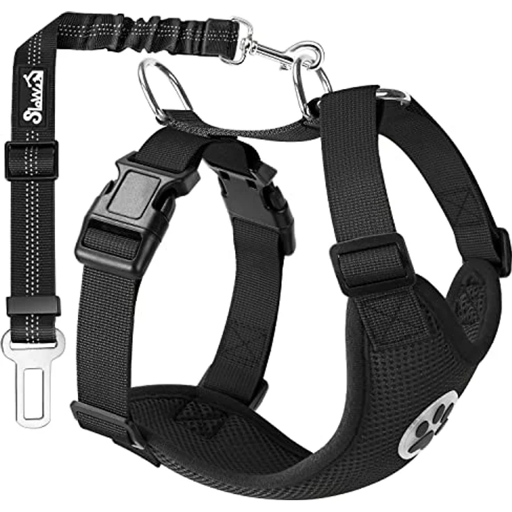 SlowTon Hundegeschirr mit Sicherheitsgurt für Auto, Doppellagiges atmungsaktives Latex-Netzgewebe, Schwarz, XS – Bild 1