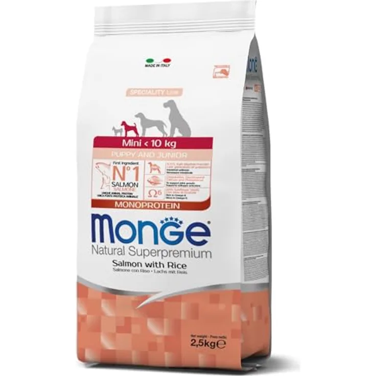 Monge Lachs Welpe, Hunde-Trockenfutter mit Reis, 2.5 kg