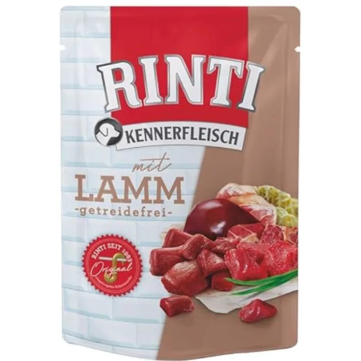 RINTI Kennerfleisch Lamm, 10 x 400 g, Getreidefreies Alleinfutter für ausgewachsene Hunde mit hohem Fleischanteil zur Regulierung der Verdauung