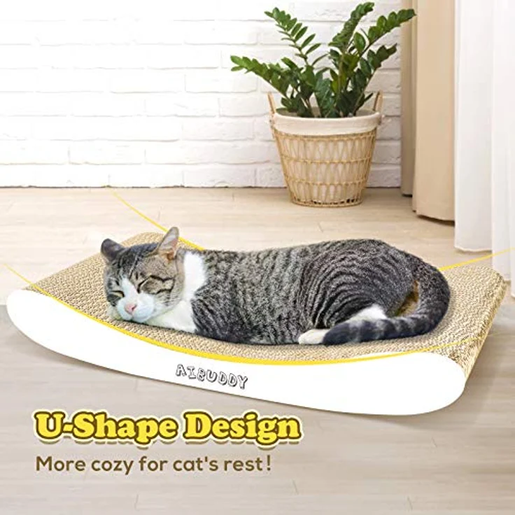 Aibuddy Kurvenkratzmatte Katzenkratzer, wendbar aus hochwertigem Karton, Lounge-Bett mit Bio-Katzenminze [44 x 25 x 7 cm, umweltfreundlich, langlebig] – Bild 3