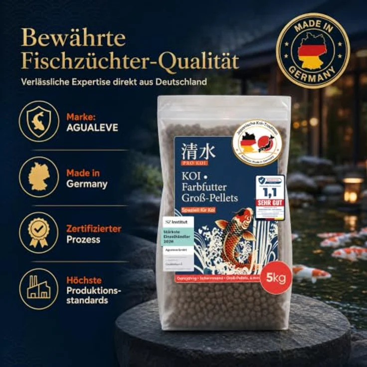 AGUALEVE PRO KOI Farbfutter Groß-Pellets 15 L, schwimmende 6 mm Pellets mit Premium-Protein, Spirulina und Omega-3 für vitale Koi, Made in Germany – Bild 5