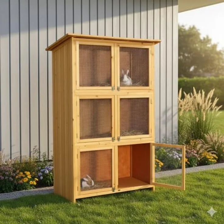 Mucola Kaninchenstall XXL Holz, Hasenstall mit 6 Boxen, wetterfest & imprägniert, Edelstahl- und Stahlgitter, für Kaninchen, Meerschweinchen & Chinchillas