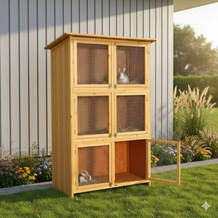 Mucola Kaninchenstall XXL Holz, Hasenstall mit 6 Boxen, wetterfest & imprägniert, Edelstahl- und Stahlgitter, für Kaninchen, Meerschweinchen & Chinchillas – Bild 1