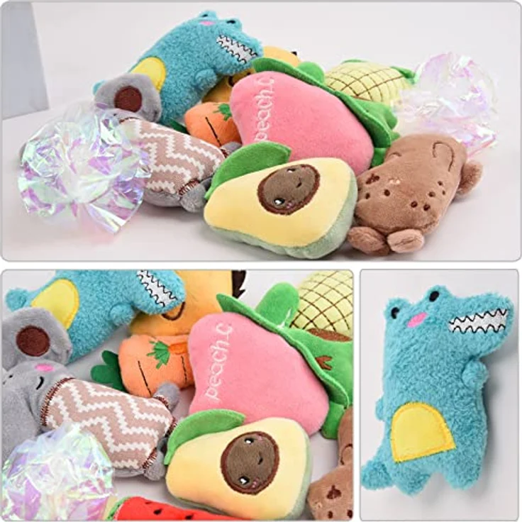 onebarleycorn Katzenminze Katzenspielzeug Set, 12-teilig mit Plüsch Katzenkissen und Knisterbällen, verschiedene Designs und Farben – Bild 5