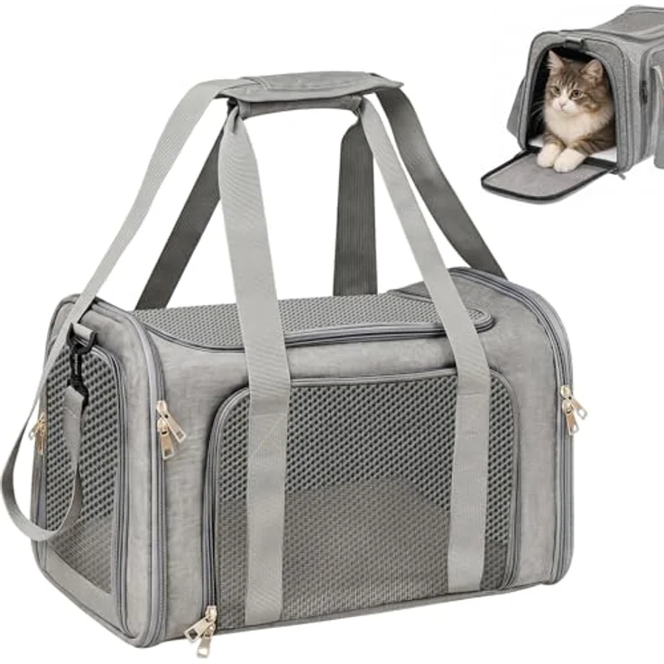 Aipwerer Transportbox Katze Faltbare Tragbare Transporttasche, Größe M/L, atmungsaktiv, kratzfest, mit gepolstertem Tragegurt, ideal für Reise – Bild 1
