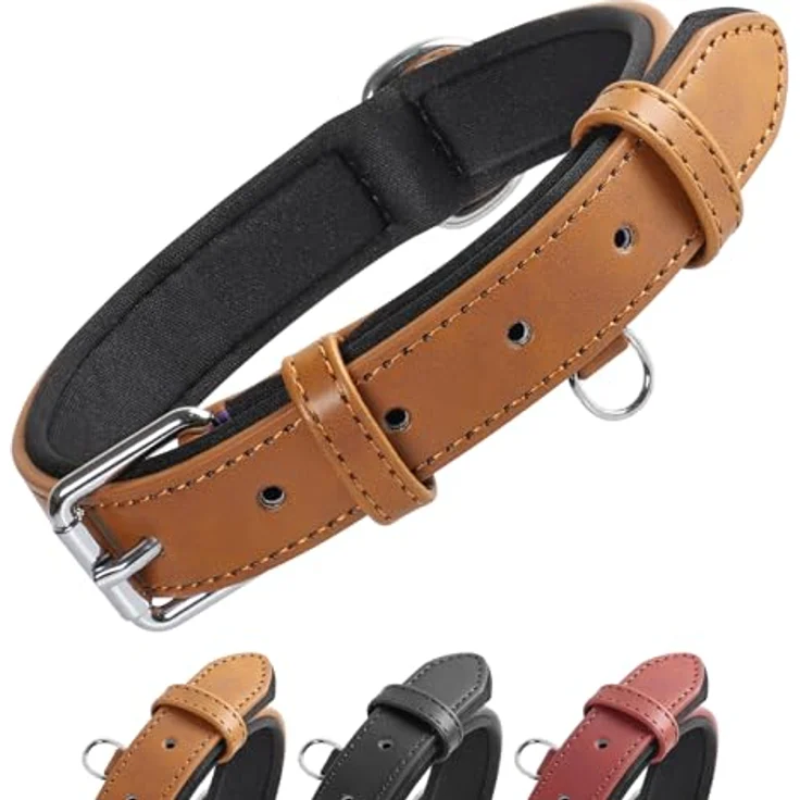 Grand Line Leder Hundehalsband, Verstellbares, gepolstertes Halsband für kleine, mittlere und große Hunde, Braun, Größe S – Bild 1