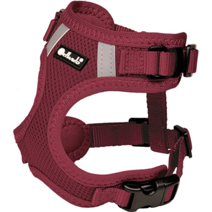 Petlando Hundegeschirr Mesh Vest M, leichtes Brustgeschirr aus atmungsaktivem Mesh & Nylon, stufenlos verstellbar, reflektierend, Bordeaux – Bild 1