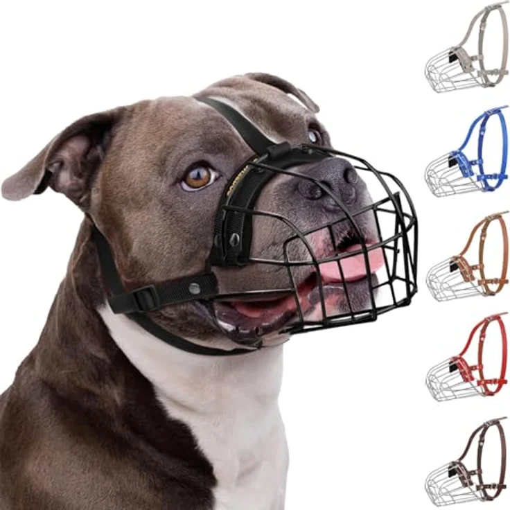 BRONZEDOG Metallmaulkorb für Pitbull, atmungsaktiver Korb für große Hunde, verstellbare Riemen, schwarz – Bild 1