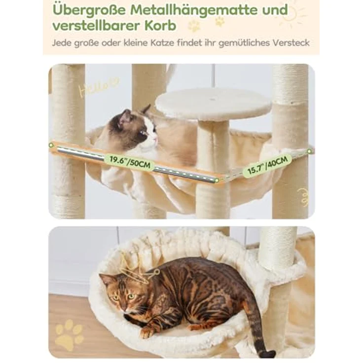 Taoqimiao MS047M 193cm Kratzbaum XXL, Multi-Level Katzenbaum für große Katzen mit 3 Plattformen und voll bedeckten Sisal-Kratzpfosten – Bild 5