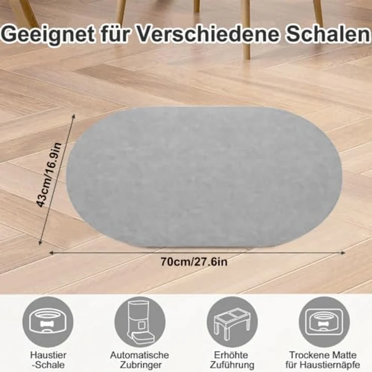 HAOLESHITE Napfunterlage für Hunde und Katzen, saugfähige und rutschfeste Futtermatte in Hell Grau, 43 x 70 cm – Bild 2