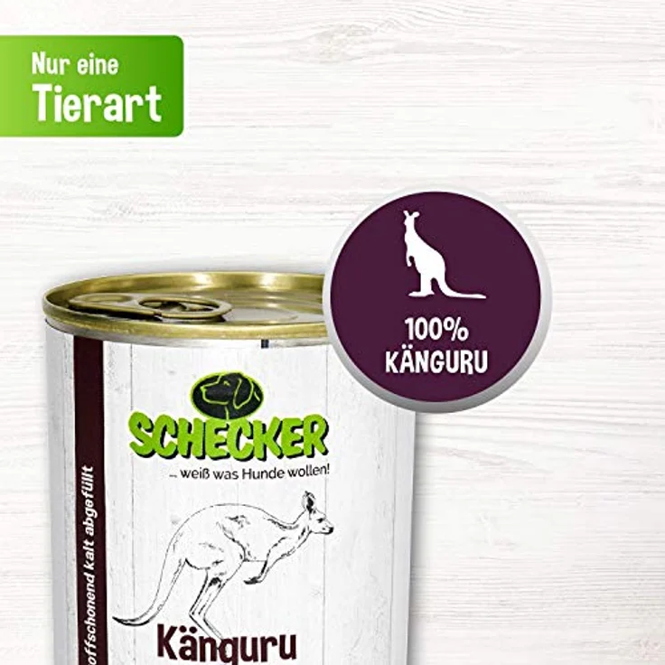 Schecker Nassfutter Känguru PUR, 24 x 410 g, für empfindliche Hunde, hypoallergen, getreidefrei, nur 4,5% Fett, Diätfutter – Bild 2
