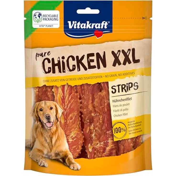 Vitakraft Pure Chicken XXL Strips, Hundeleckerli aus 100% Hühnchenfilet, ohne Zucker und Getreide, 250g