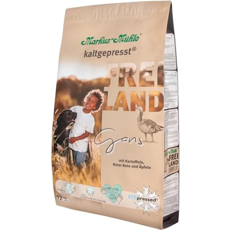Markus Mühle Freiland, Premium Hundetrockenfutter für empfindliche Hunde, 100% kaltgepresst, 12kg, Gans – Bild 1
