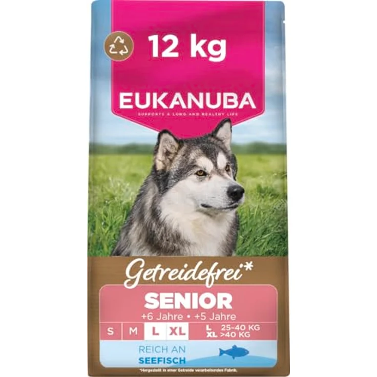 Eukanuba Senior Hundefutter, getreidefrei mit Fisch für große Rassen, 12 kg, Premium Trockenfutter ohne Getreide für ältere Hunde, unterstützt Gelenke und gesunde Haut – Bild 1