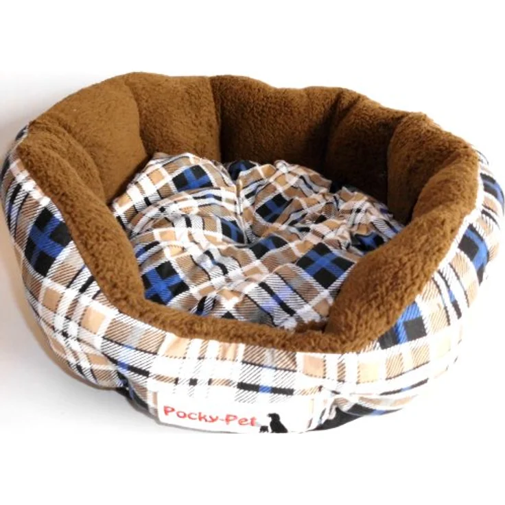 Hundekissen Hundebett blau-braun kariert 75x75x16 cm, Kissen herausnehmbar Hunde Liegekissen Pocky-Pet – Bild 2